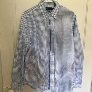 Blue and white mens polo shirt